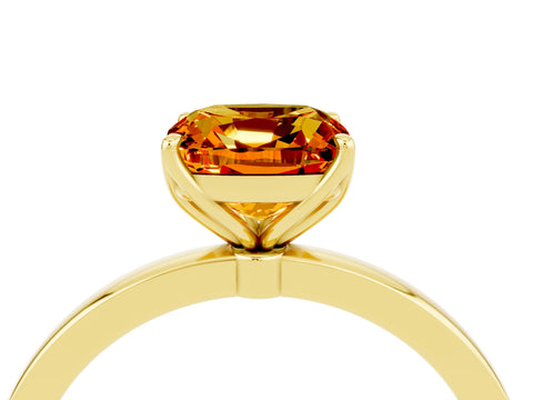Yellow gold Cushion Cut Solitaire Diamond Ring with Thin Band and Four-Prong Setting_4