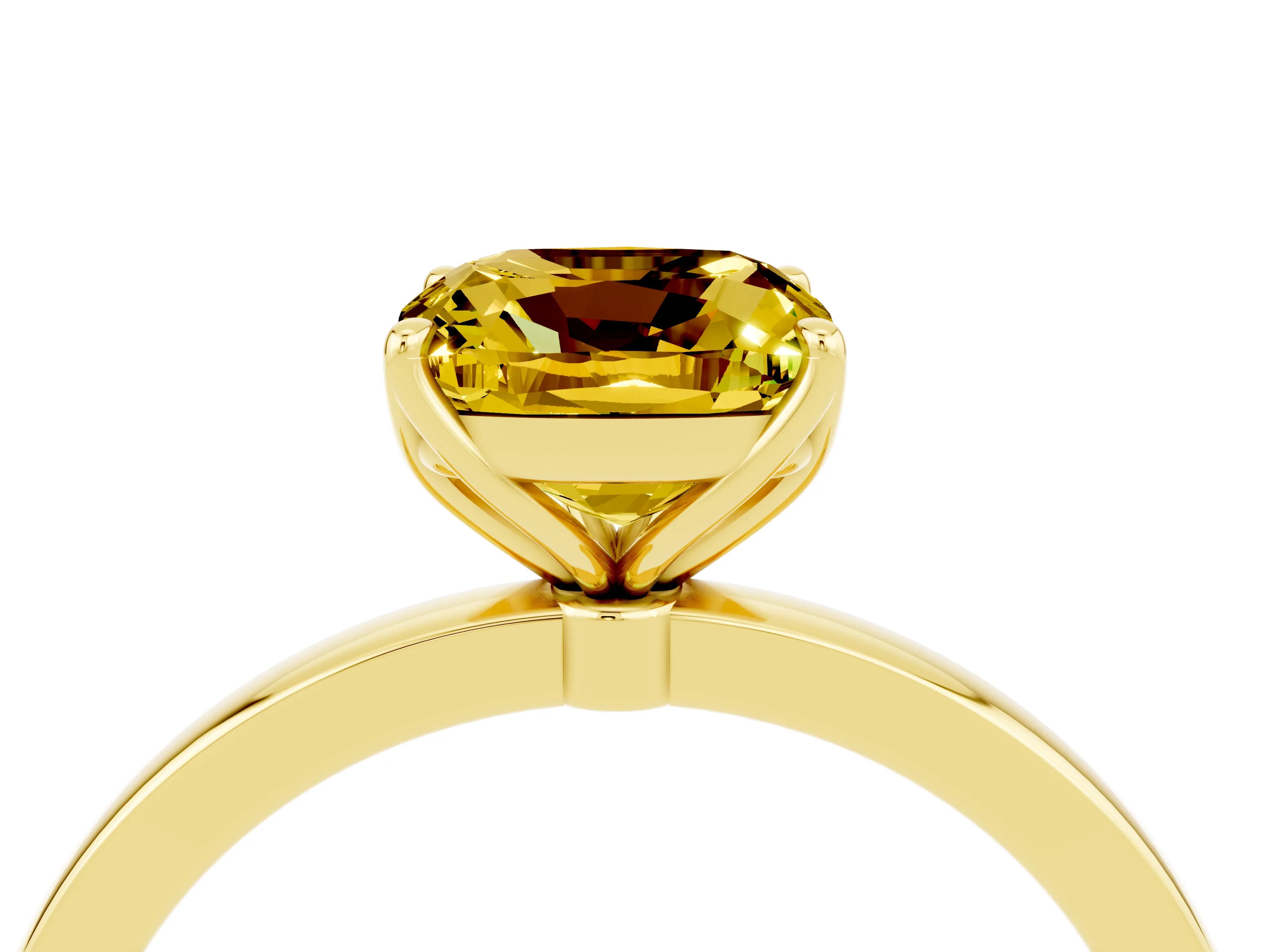 Yellow gold Cushion Cut Solitaire Diamond Ring with Thin Band and Four-Prong Setting_4