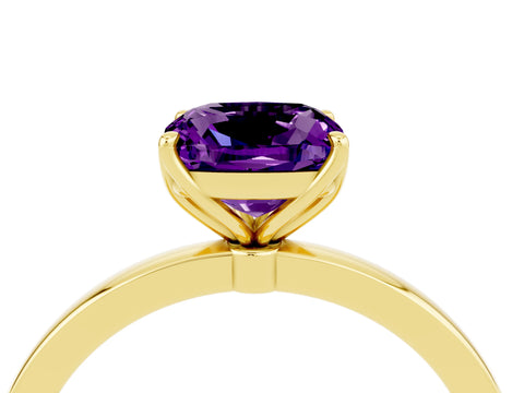 Yellow gold Cushion Cut Solitaire Diamond Ring with Thin Band and Four-Prong Setting_4