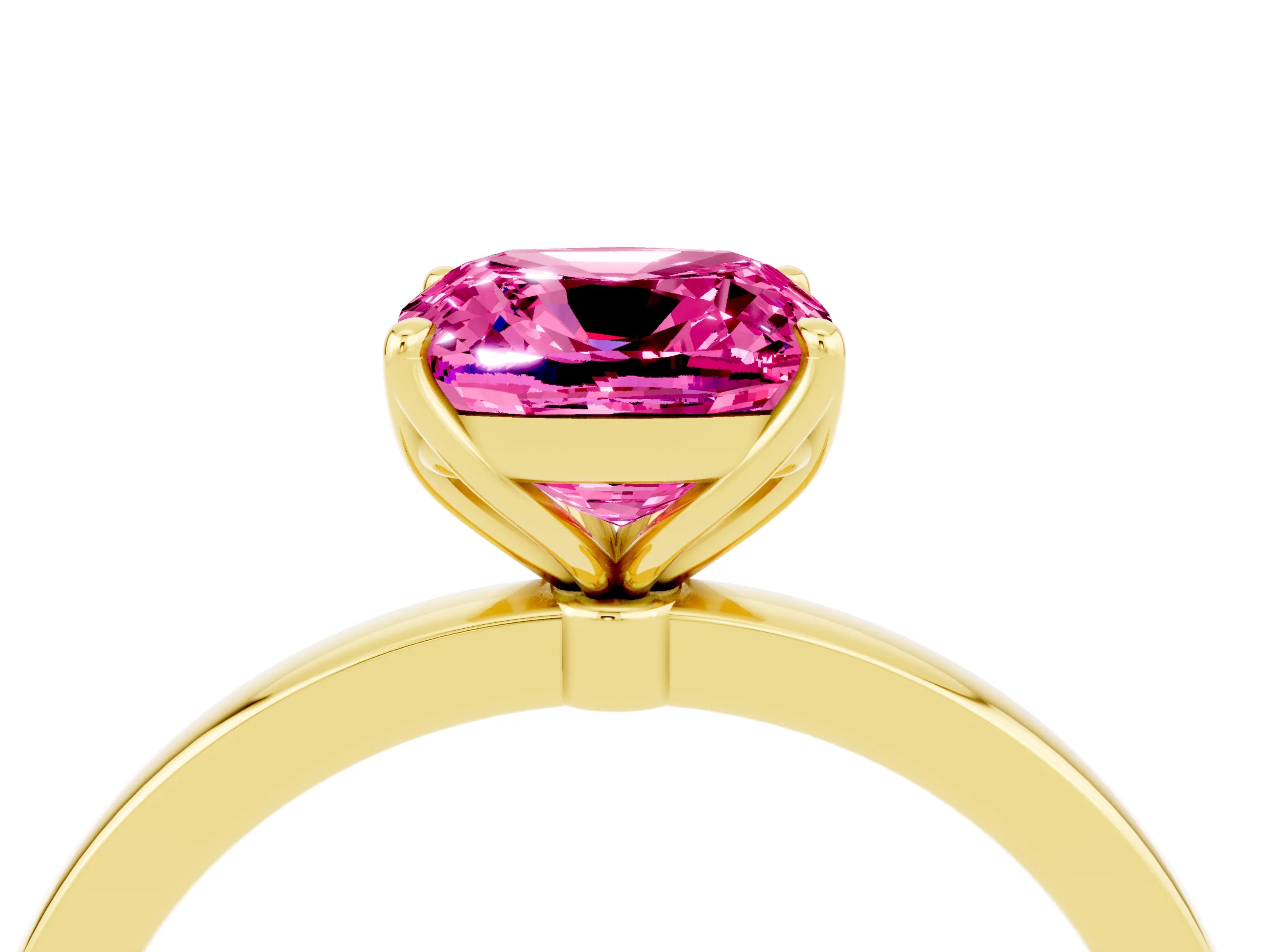 Yellow gold Cushion Cut Solitaire Diamond Ring with Thin Band and Four-Prong Setting_4