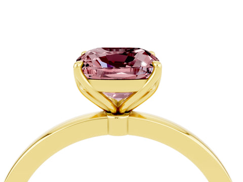 Yellow gold Cushion Cut Solitaire Diamond Ring with Thin Band and Four-Prong Setting_4