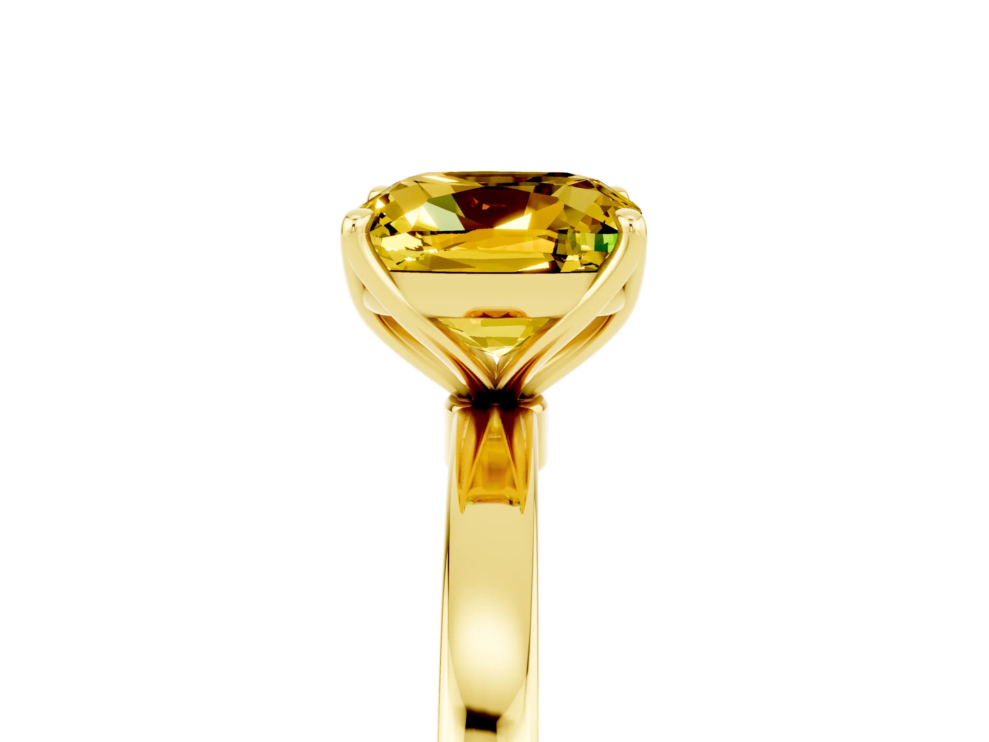 Yellow gold Cushion Cut Solitaire Diamond Ring with Thin Band and Four-Prong Setting_5