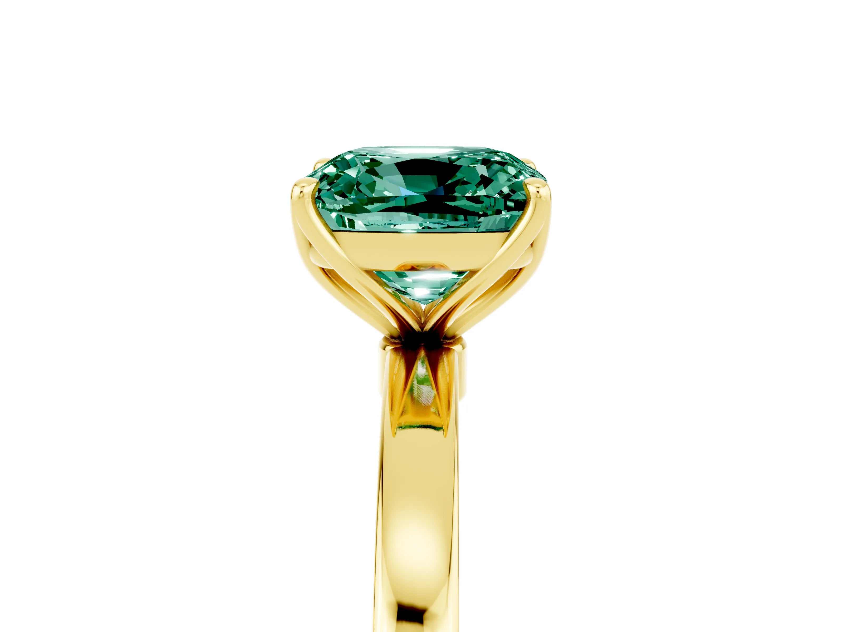 Yellow gold Cushion Cut Solitaire Diamond Ring with Thin Band and Four-Prong Setting_5