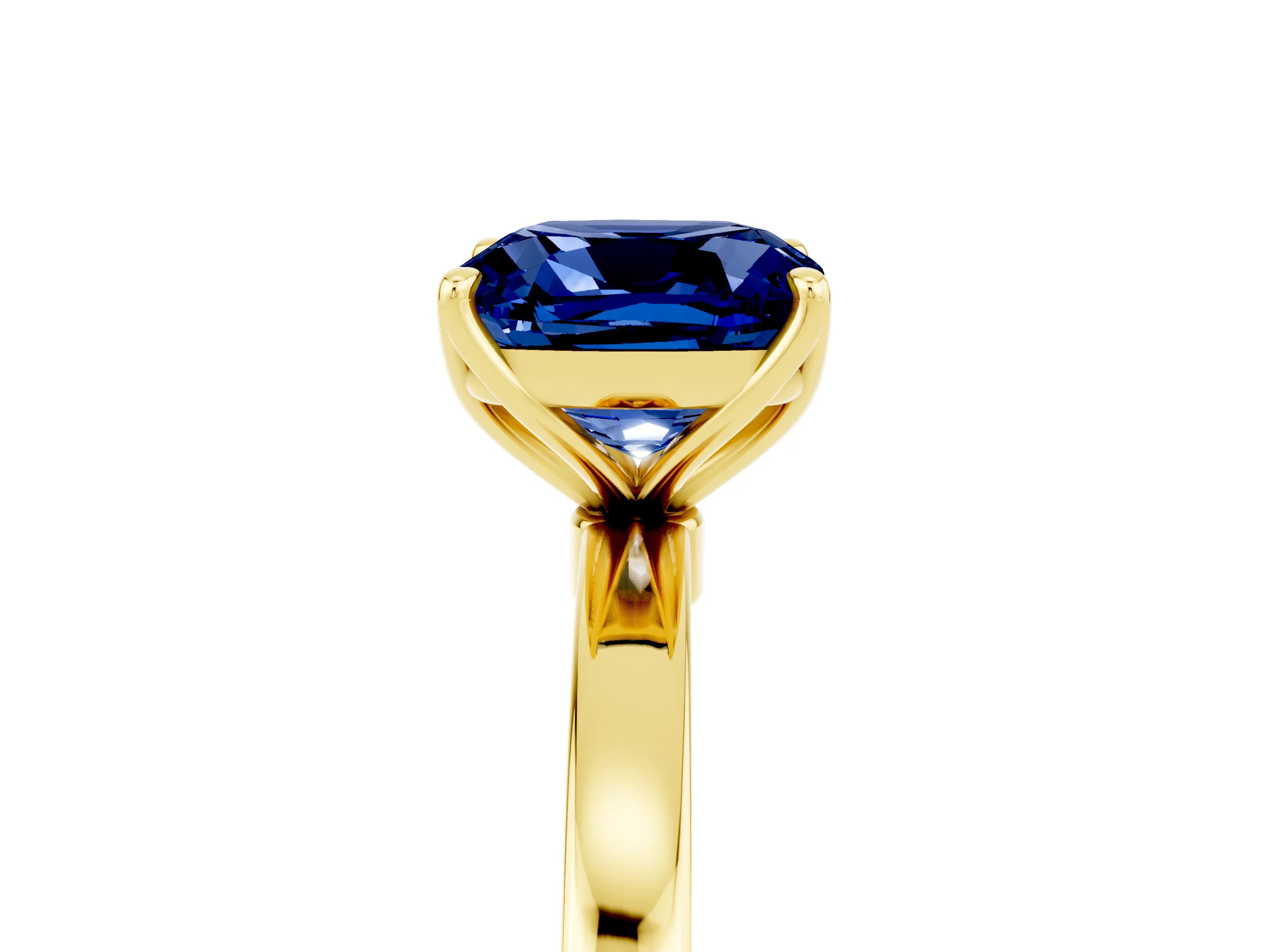 Yellow gold Cushion Cut Solitaire Diamond Ring with Thin Band and Four-Prong Setting_5