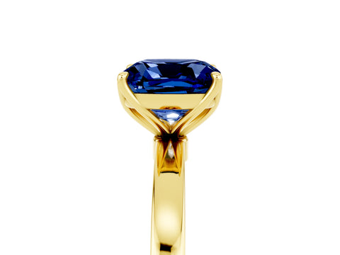 Yellow gold Cushion Cut Solitaire Diamond Ring with Thin Band and Four-Prong Setting_5