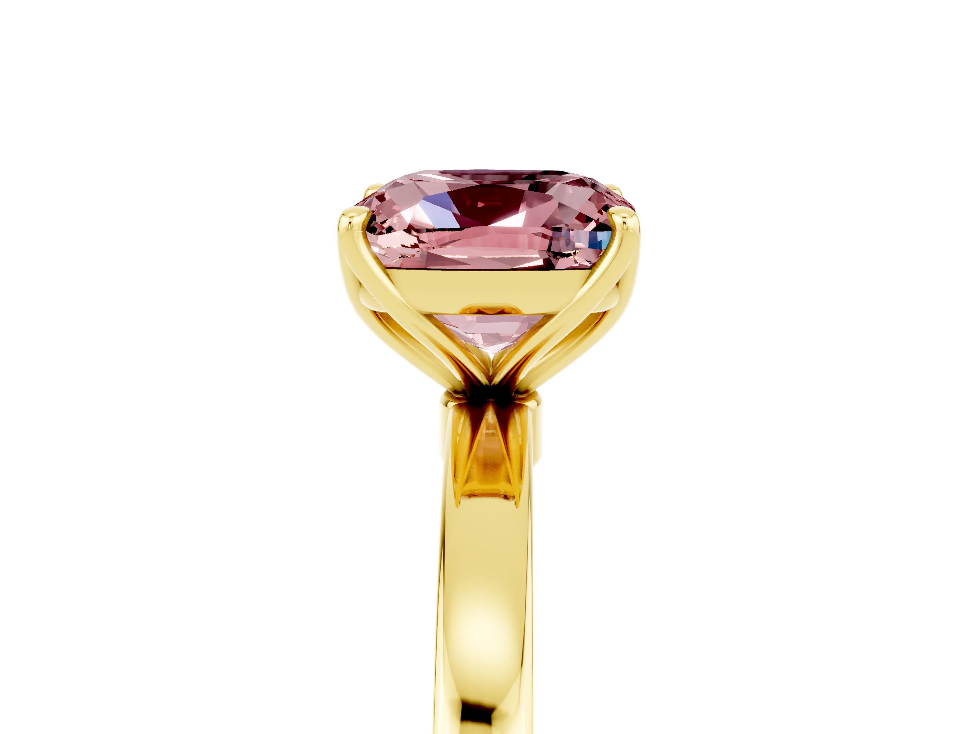 Yellow gold Cushion Cut Solitaire Diamond Ring with Thin Band and Four-Prong Setting_5