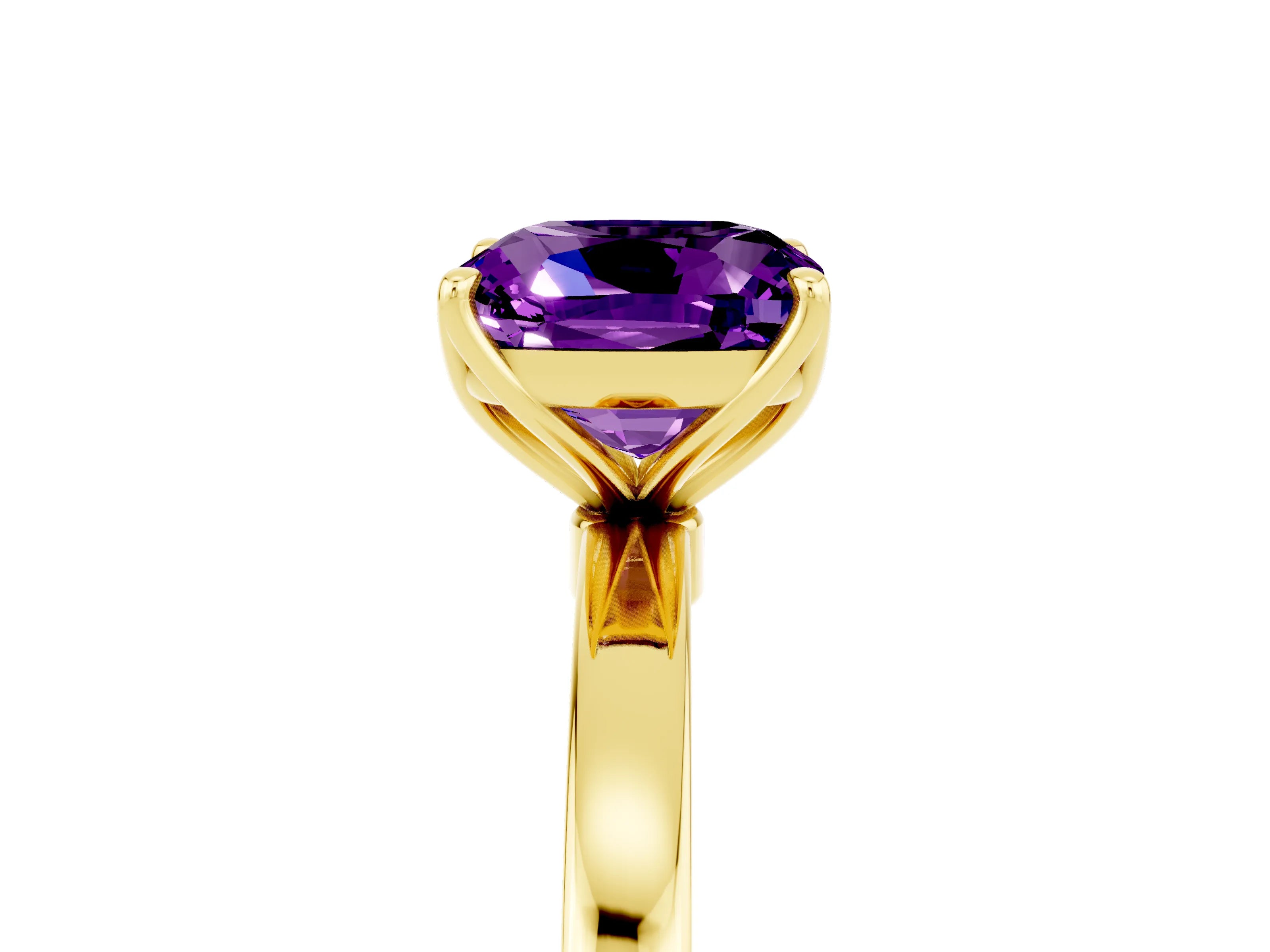 Yellow gold Cushion Cut Solitaire Diamond Ring with Thin Band and Four-Prong Setting_5