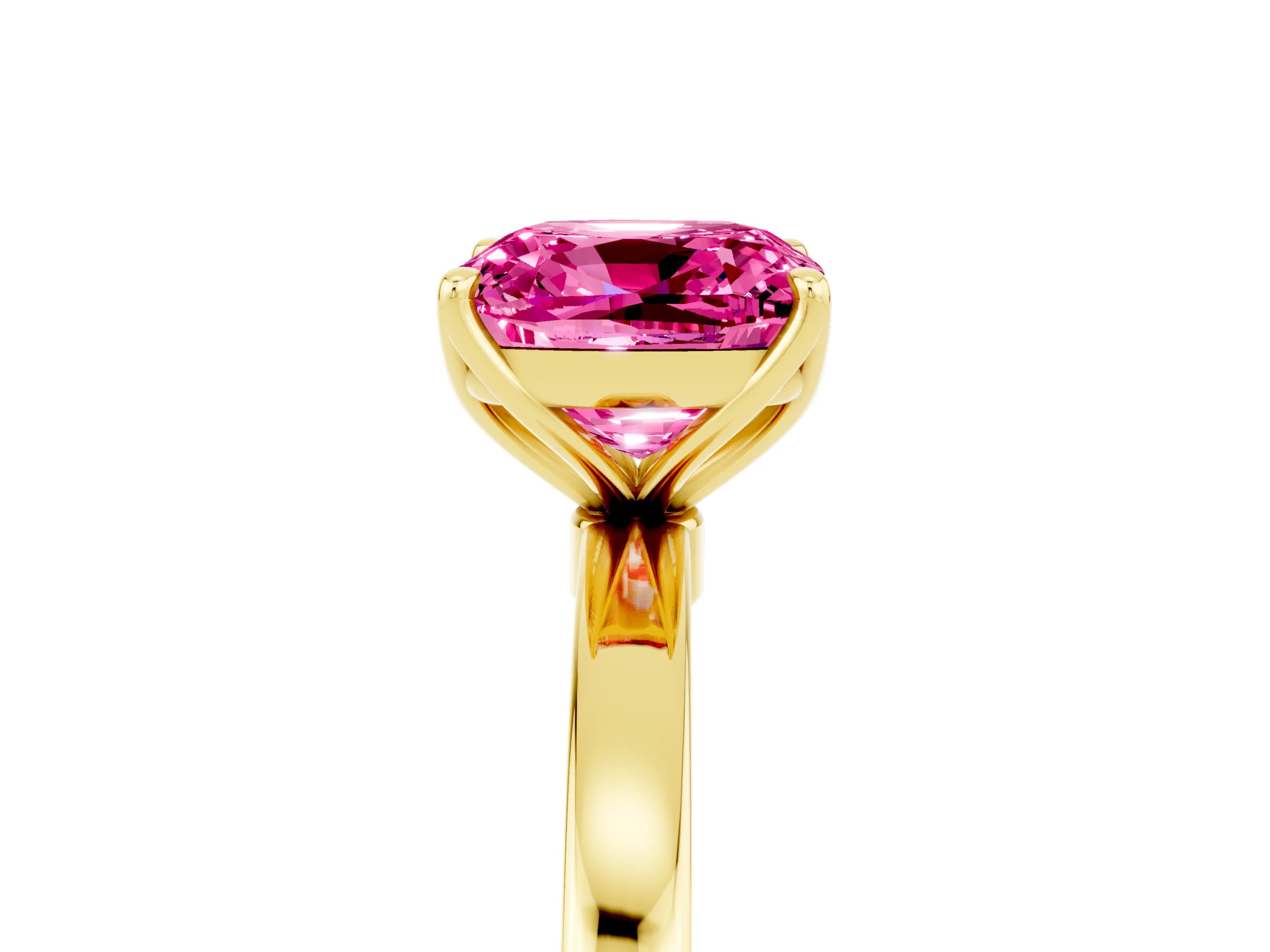 Yellow gold Cushion Cut Solitaire Diamond Ring with Thin Band and Four-Prong Setting_5