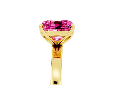 Yellow gold Cushion Cut Solitaire Diamond Ring with Thin Band and Four-Prong Setting_5