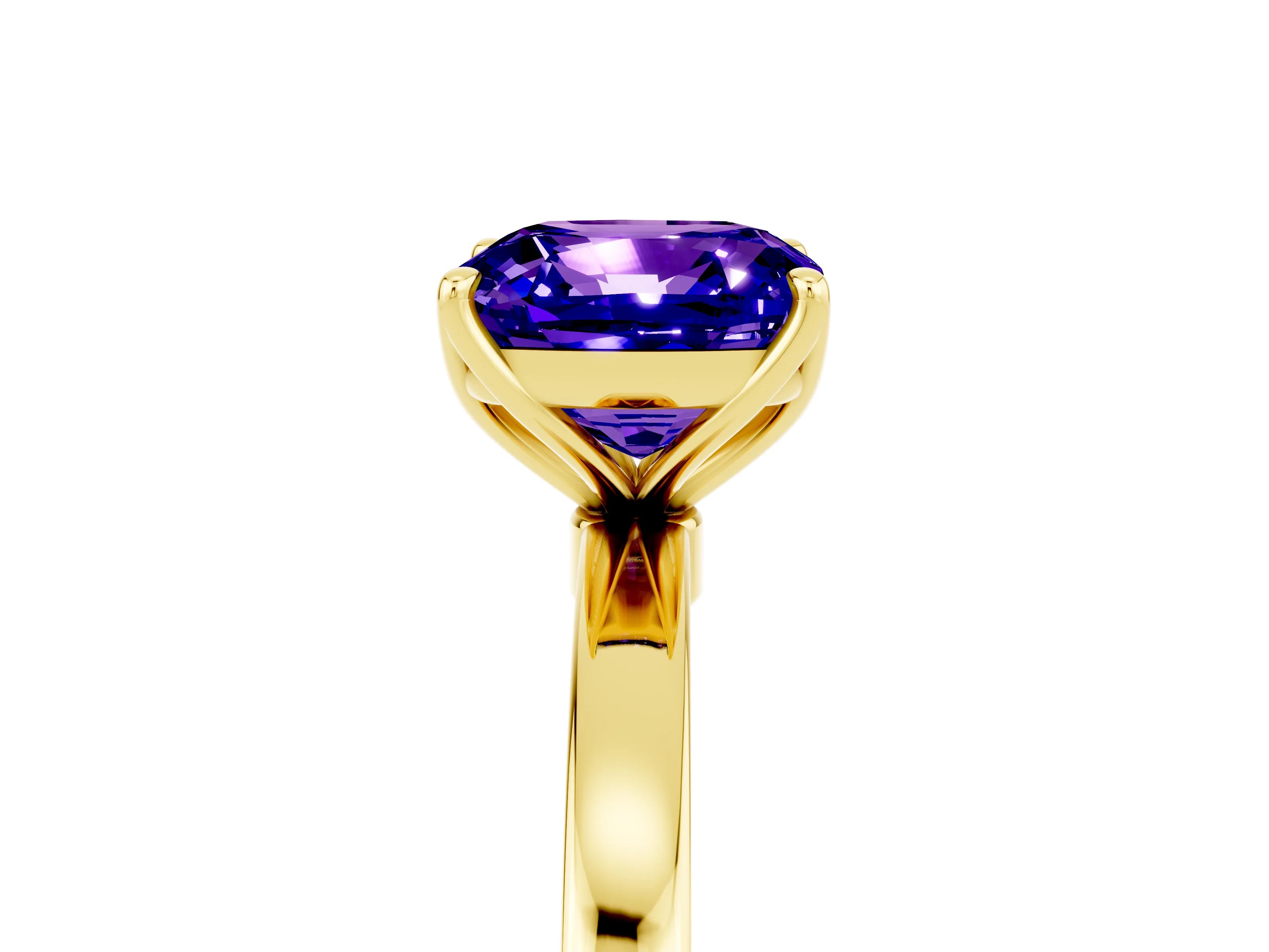 Yellow gold Cushion Cut Solitaire Diamond Ring with Thin Band and Four-Prong Setting_5