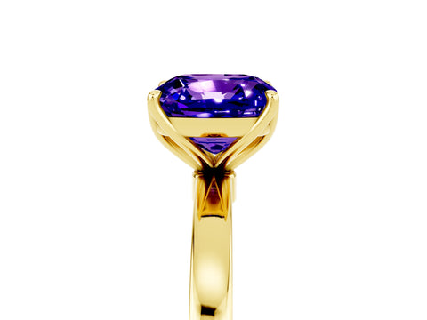 Yellow gold Cushion Cut Solitaire Diamond Ring with Thin Band and Four-Prong Setting_5