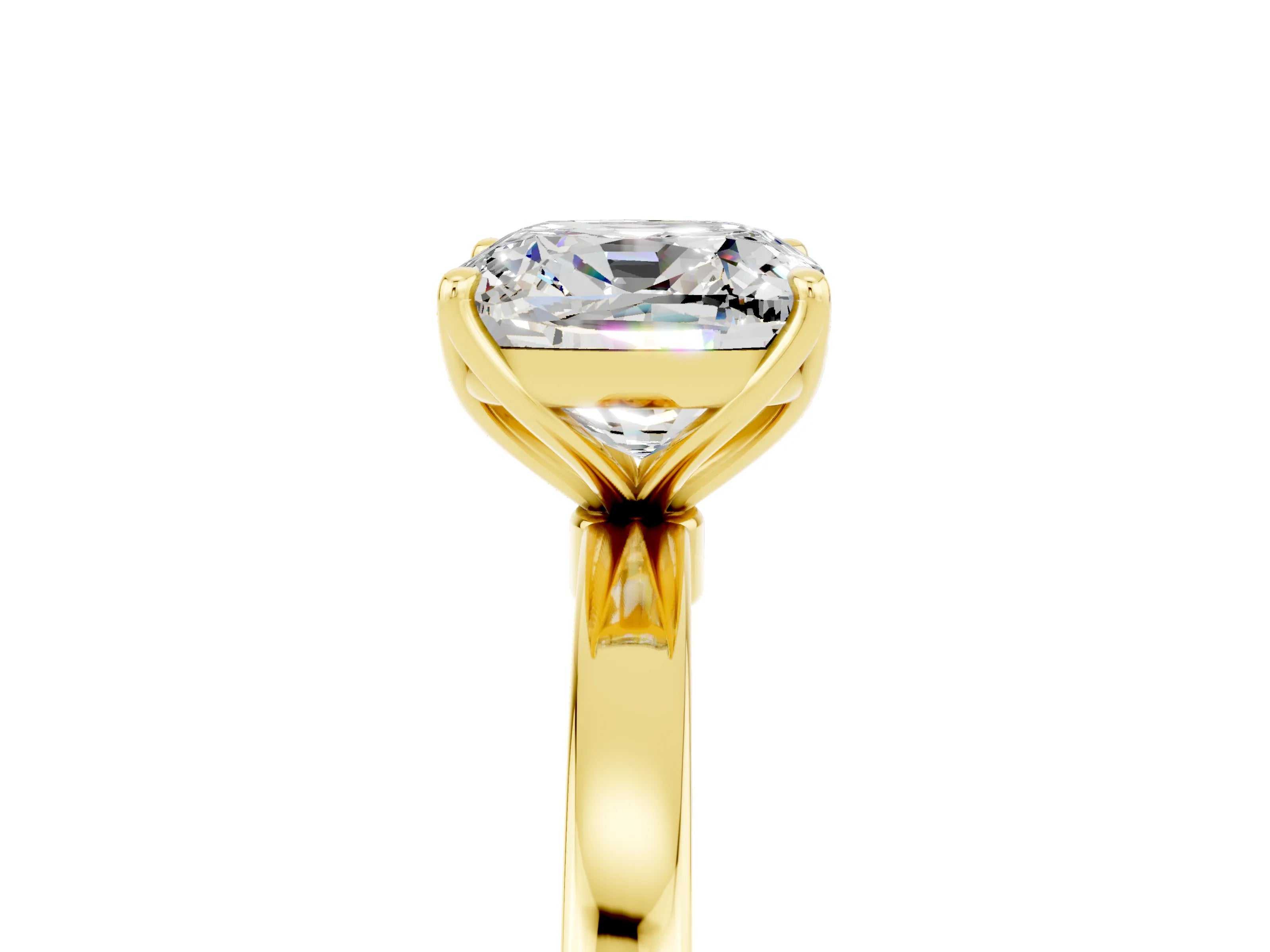 Yellow gold Cushion Cut Solitaire Diamond Ring with Thin Band and Four-Prong Setting_5