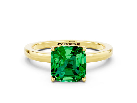 Yellow gold Cushion Cut Solitaire Diamond Ring with Thin Band and Four-Prong Setting
