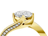Yellow gold Cushion Cut Solitaire Diamond Twist Band with Pavé Setting and Four-Prong Setting_11