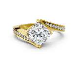 Yellow gold Cushion Cut Solitaire Diamond Twist Band with Pavé Setting and Four-Prong Setting_7