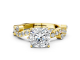 Yellow gold Cushion Cut Solitaire Diamond Twisted Band with Pave Setting_41