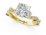Yellow gold Cushion Cut Solitaire Diamond Twisted Band with Pave Setting_42