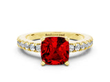 Yellow gold Cushion Cut Solitaire Diamond with Pavé Band and Four-Prong Setting