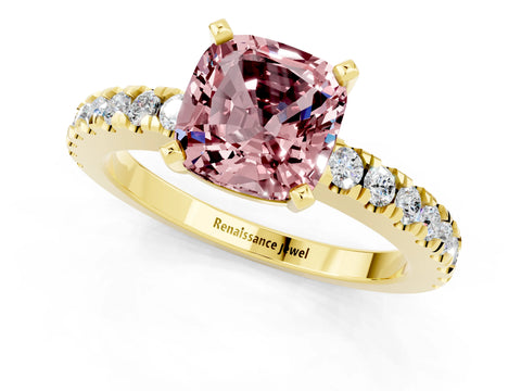 Yellow gold Cushion Cut Solitaire Diamond with Pavé Band and Four-Prong Setting_1