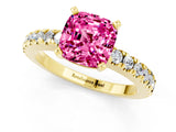 Yellow gold Cushion Cut Solitaire Diamond with Pavé Band and Four-Prong Setting_1