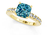 Yellow gold Cushion Cut Solitaire Diamond with Pavé Band and Four-Prong Setting_1