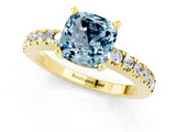 Yellow gold Cushion Cut Solitaire Diamond with Pavé Band and Four-Prong Setting_1