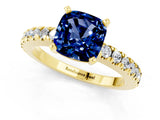 Yellow gold Cushion Cut Solitaire Diamond with Pavé Band and Four-Prong Setting_1