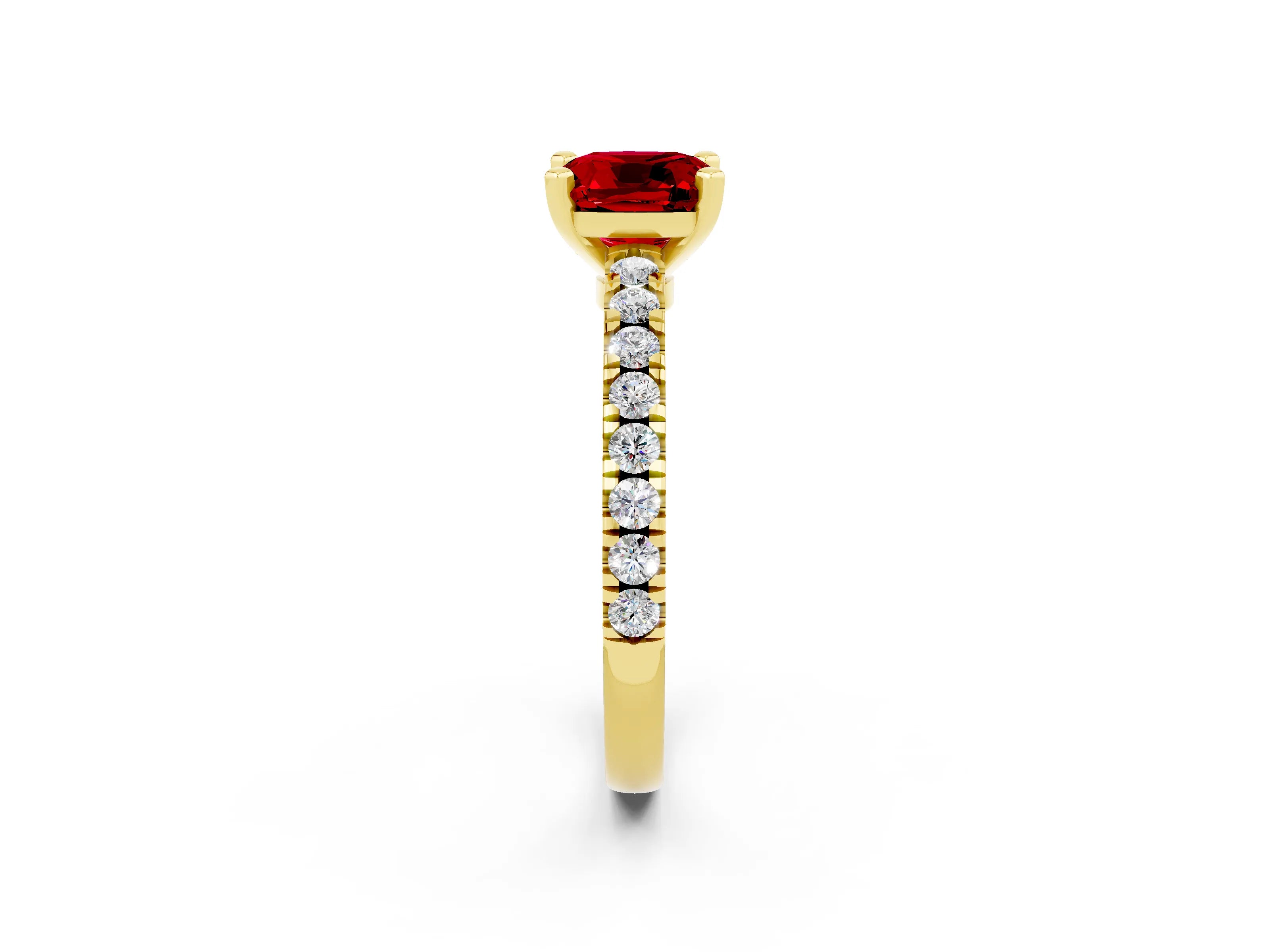 Yellow gold Cushion Cut Solitaire Diamond with Pavé Band and Four-Prong Setting_2