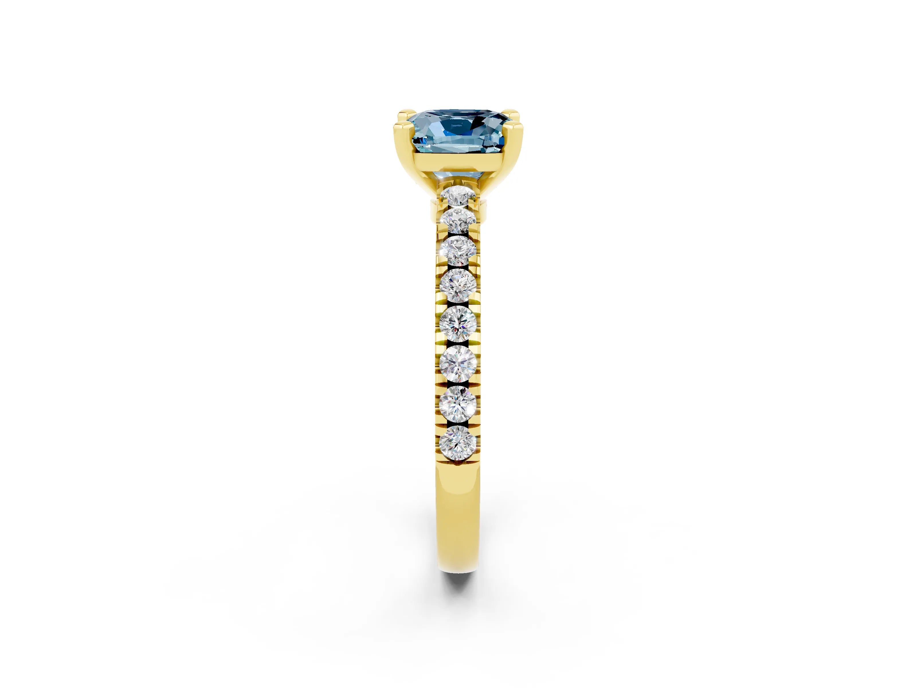 Yellow gold Cushion Cut Solitaire Diamond with Pavé Band and Four-Prong Setting_2