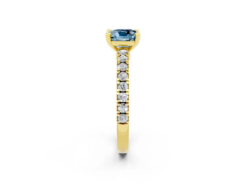 Yellow gold Cushion Cut Solitaire Diamond with Pavé Band and Four-Prong Setting_2