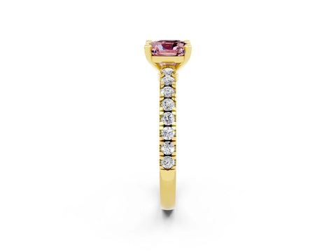 Yellow gold Cushion Cut Solitaire Diamond with Pavé Band and Four-Prong Setting_2
