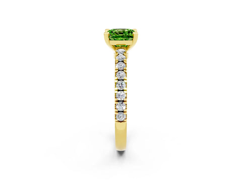 Yellow gold Cushion Cut Solitaire Diamond with Pavé Band and Four-Prong Setting_2