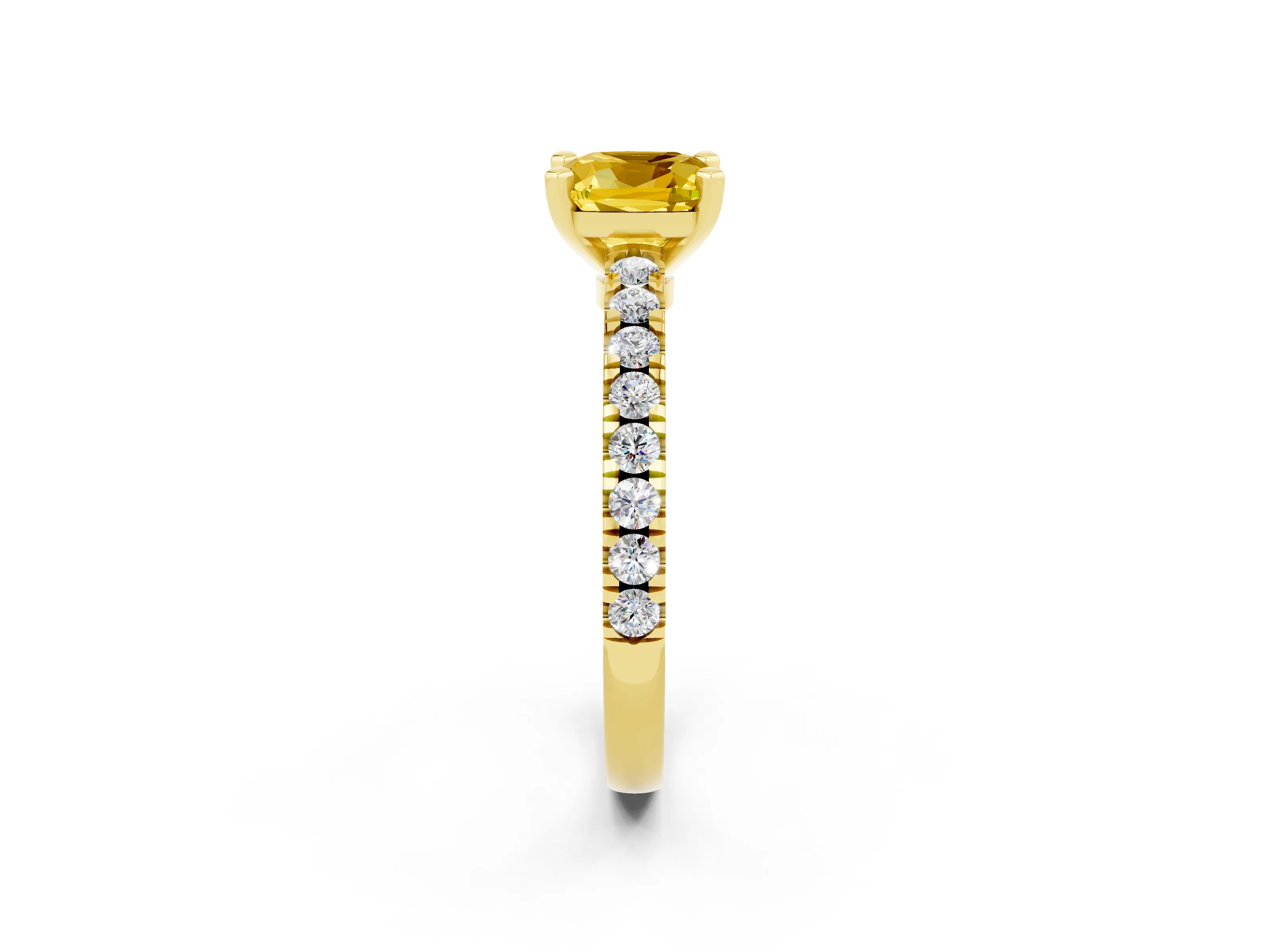 Yellow gold Cushion Cut Solitaire Diamond with Pavé Band and Four-Prong Setting_2