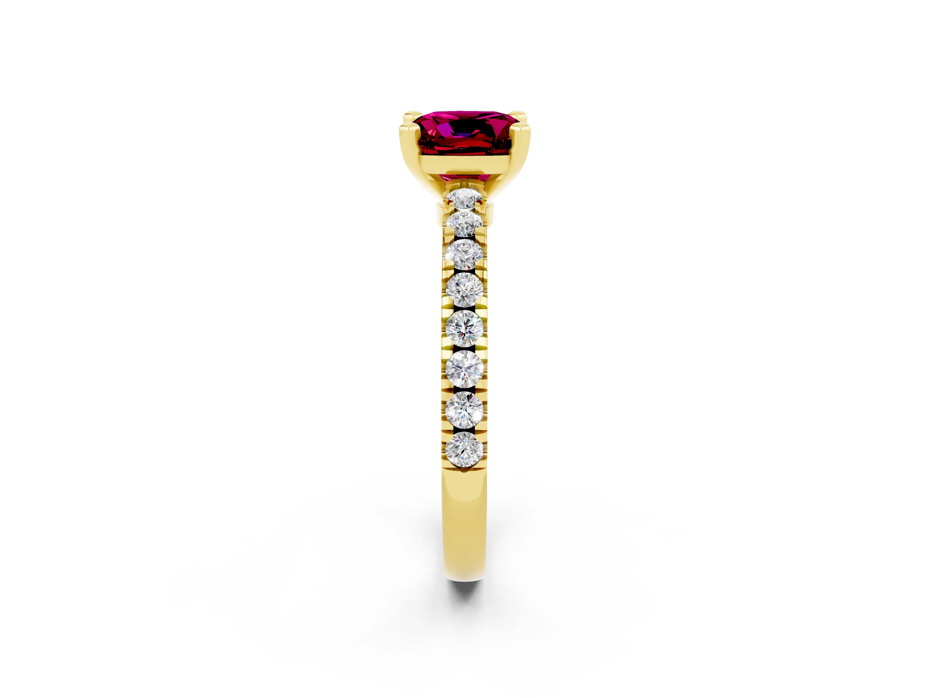 Yellow gold Cushion Cut Solitaire Diamond with Pavé Band and Four-Prong Setting_2