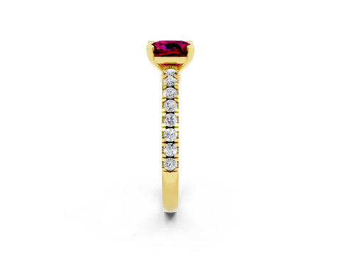Yellow gold Cushion Cut Solitaire Diamond with Pavé Band and Four-Prong Setting_2