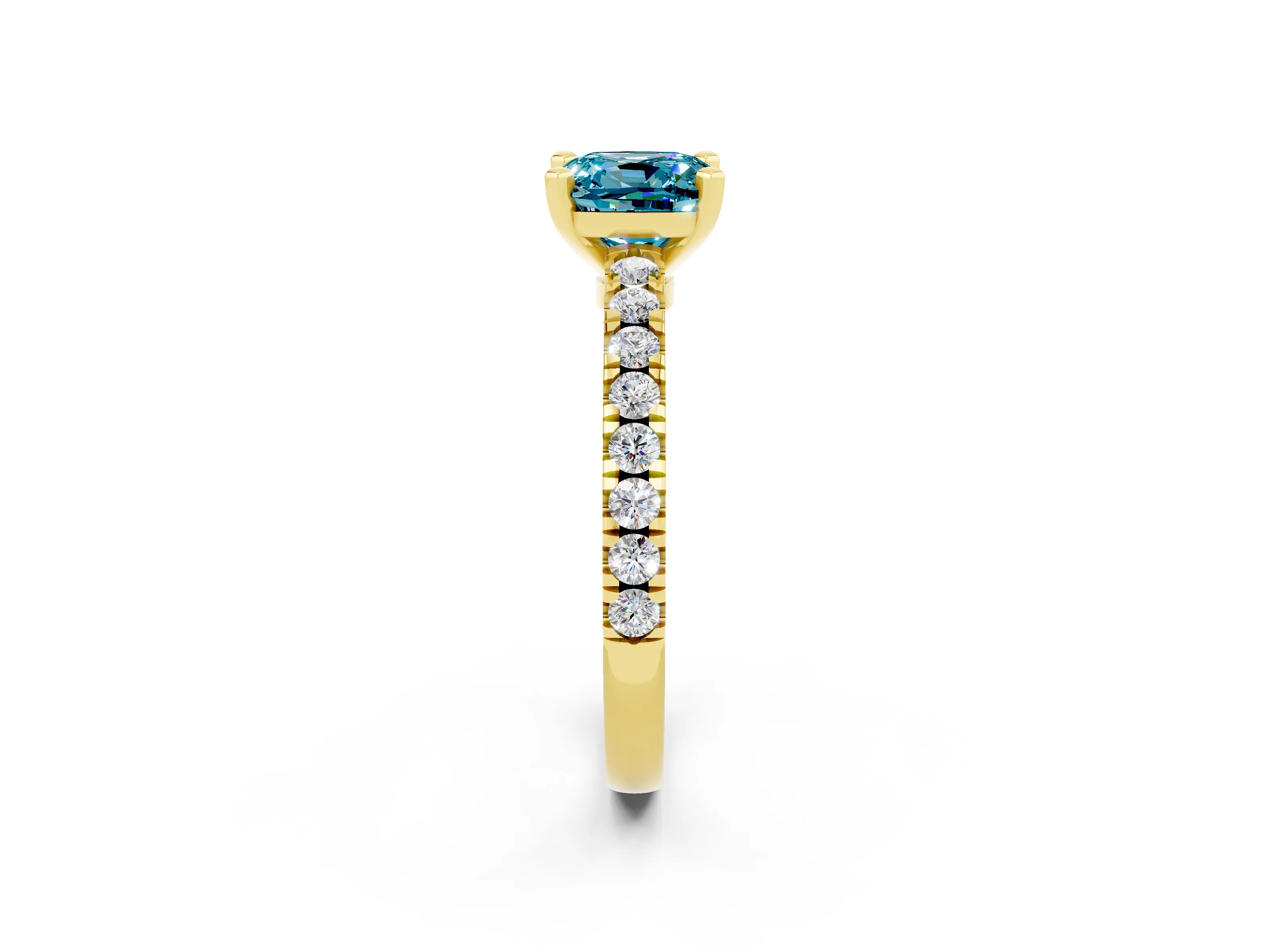 Yellow gold Cushion Cut Solitaire Diamond with Pavé Band and Four-Prong Setting_2
