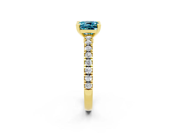 Yellow gold Cushion Cut Solitaire Diamond with Pavé Band and Four-Prong Setting