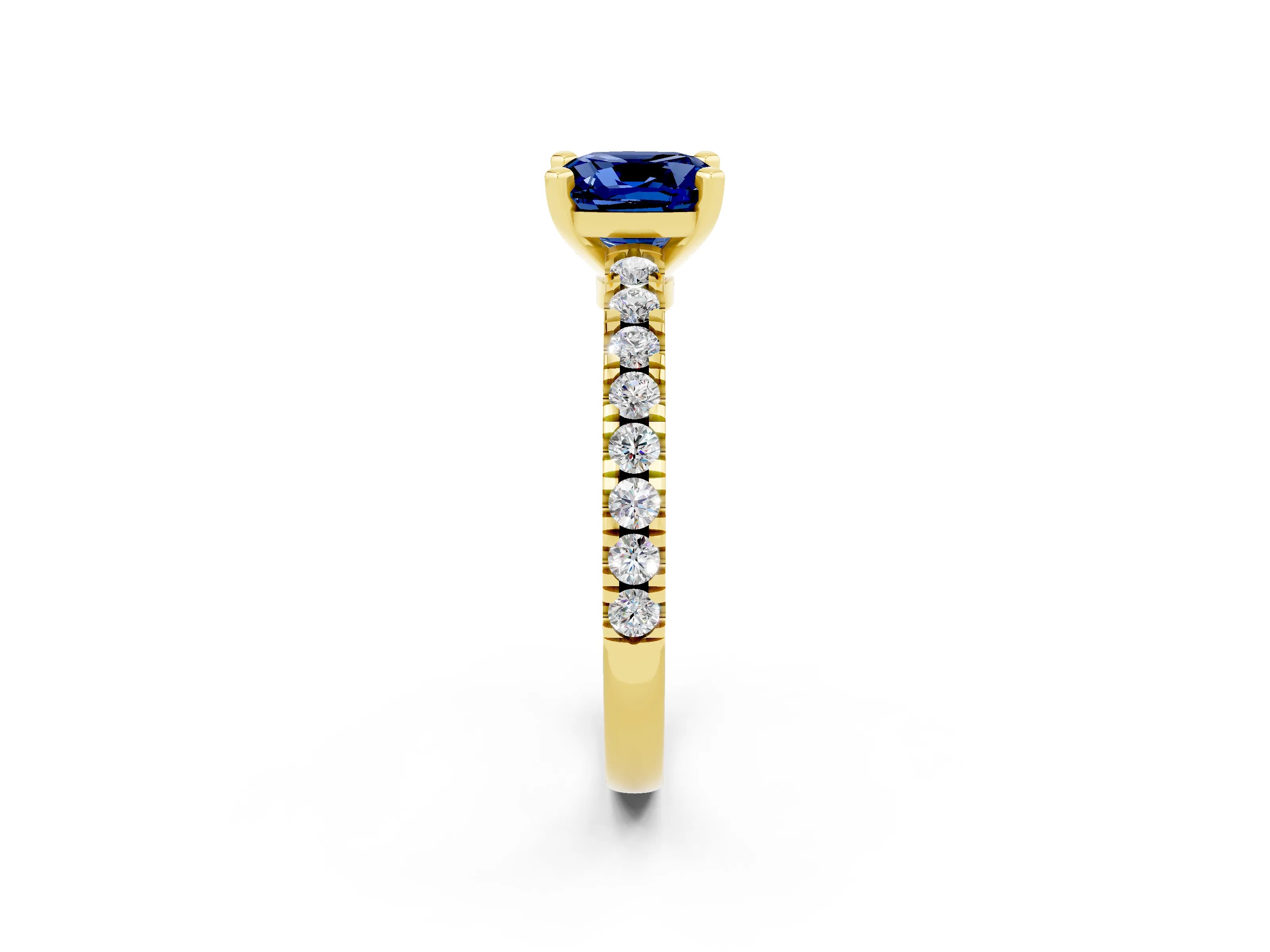 Yellow gold Cushion Cut Solitaire Diamond with Pavé Band and Four-Prong Setting_2