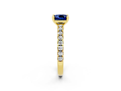Yellow gold Cushion Cut Solitaire Diamond with Pavé Band and Four-Prong Setting_2