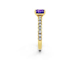 Yellow gold Cushion Cut Solitaire Diamond with Pavé Band and Four-Prong Setting_2