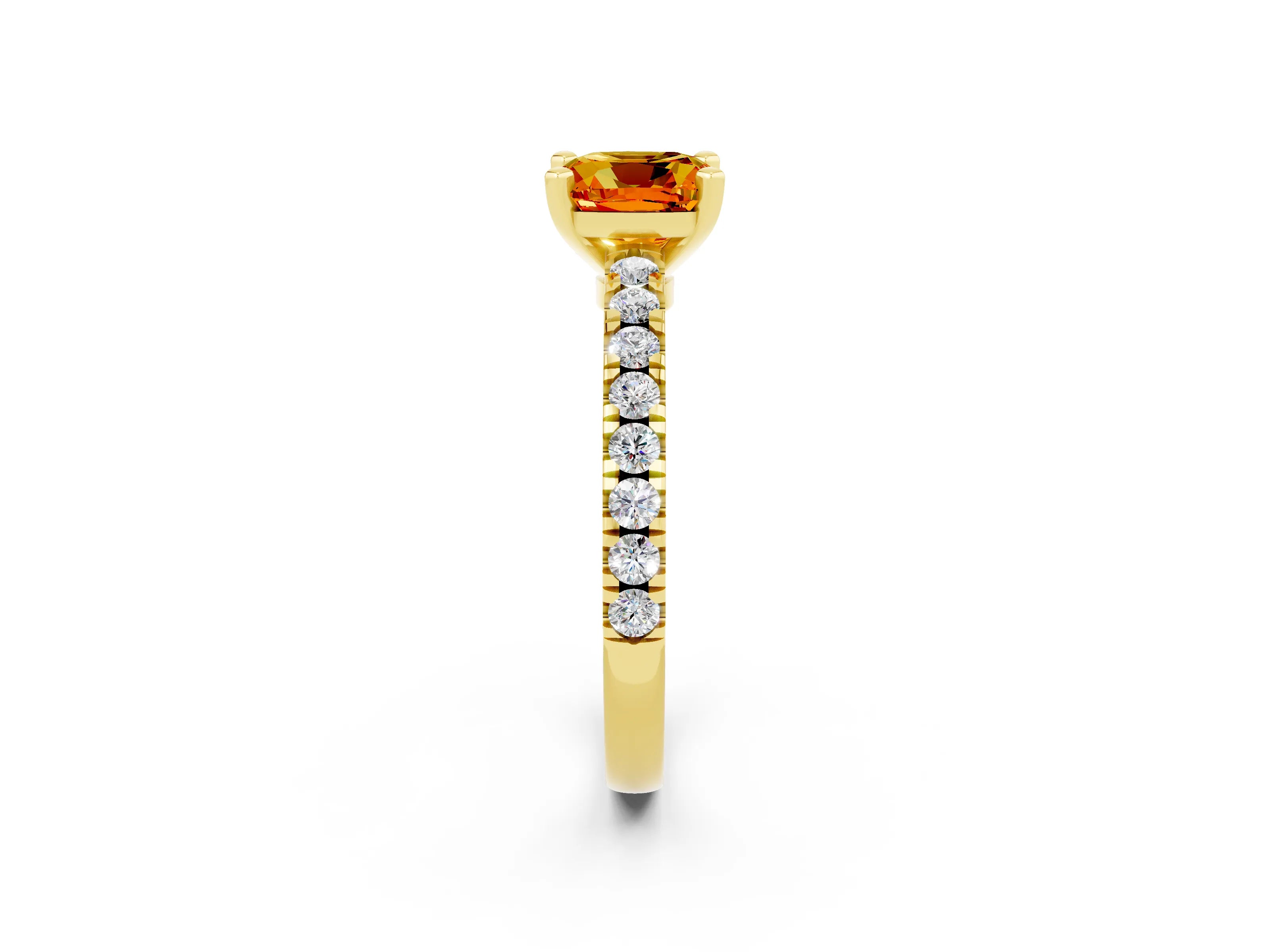 Yellow gold Cushion Cut Solitaire Diamond with Pavé Band and Four-Prong Setting_2