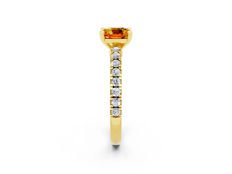 Yellow gold Cushion Cut Solitaire Diamond with Pavé Band and Four-Prong Setting_2