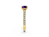 Yellow gold Cushion Cut Solitaire Diamond with Pavé Band and Four-Prong Setting_2