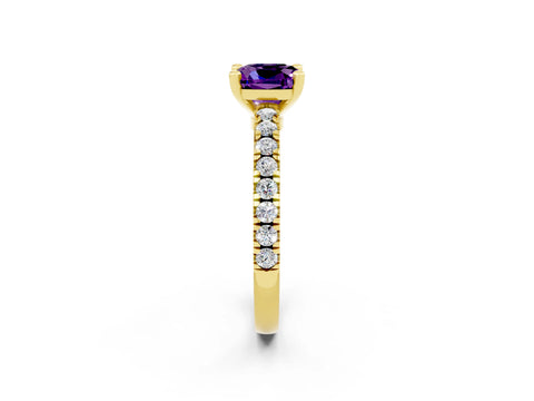 Yellow gold Cushion Cut Solitaire Diamond with Pavé Band and Four-Prong Setting_2