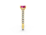 Yellow gold Cushion Cut Solitaire Diamond with Pavé Band and Four-Prong Setting_2