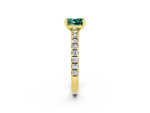 Yellow gold Cushion Cut Solitaire Diamond with Pavé Band and Four-Prong Setting_2
