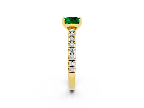 Yellow gold Cushion Cut Solitaire Diamond with Pavé Band and Four-Prong Setting_2
