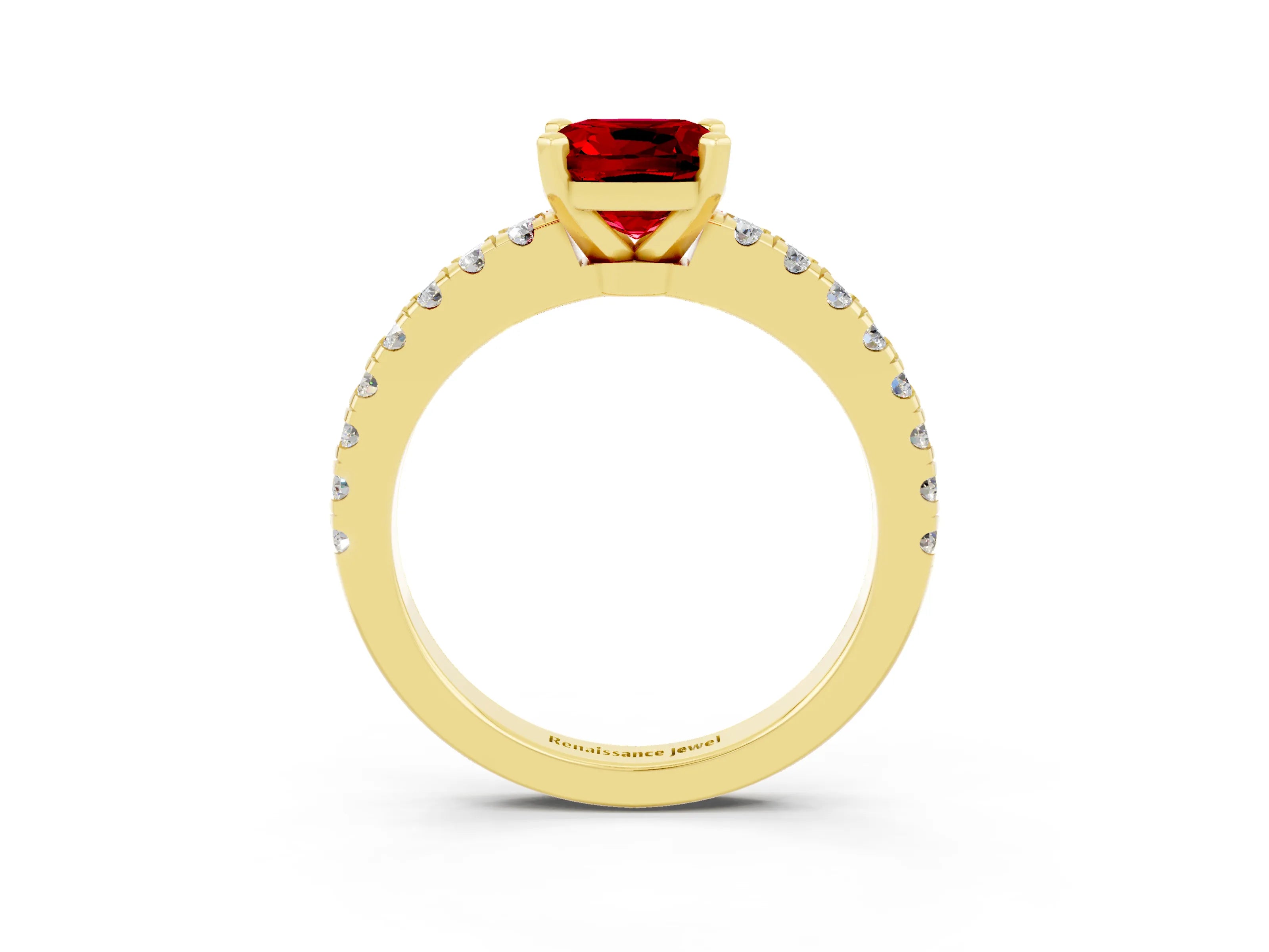 Yellow gold Cushion Cut Solitaire Diamond with Pavé Band and Four-Prong Setting_3