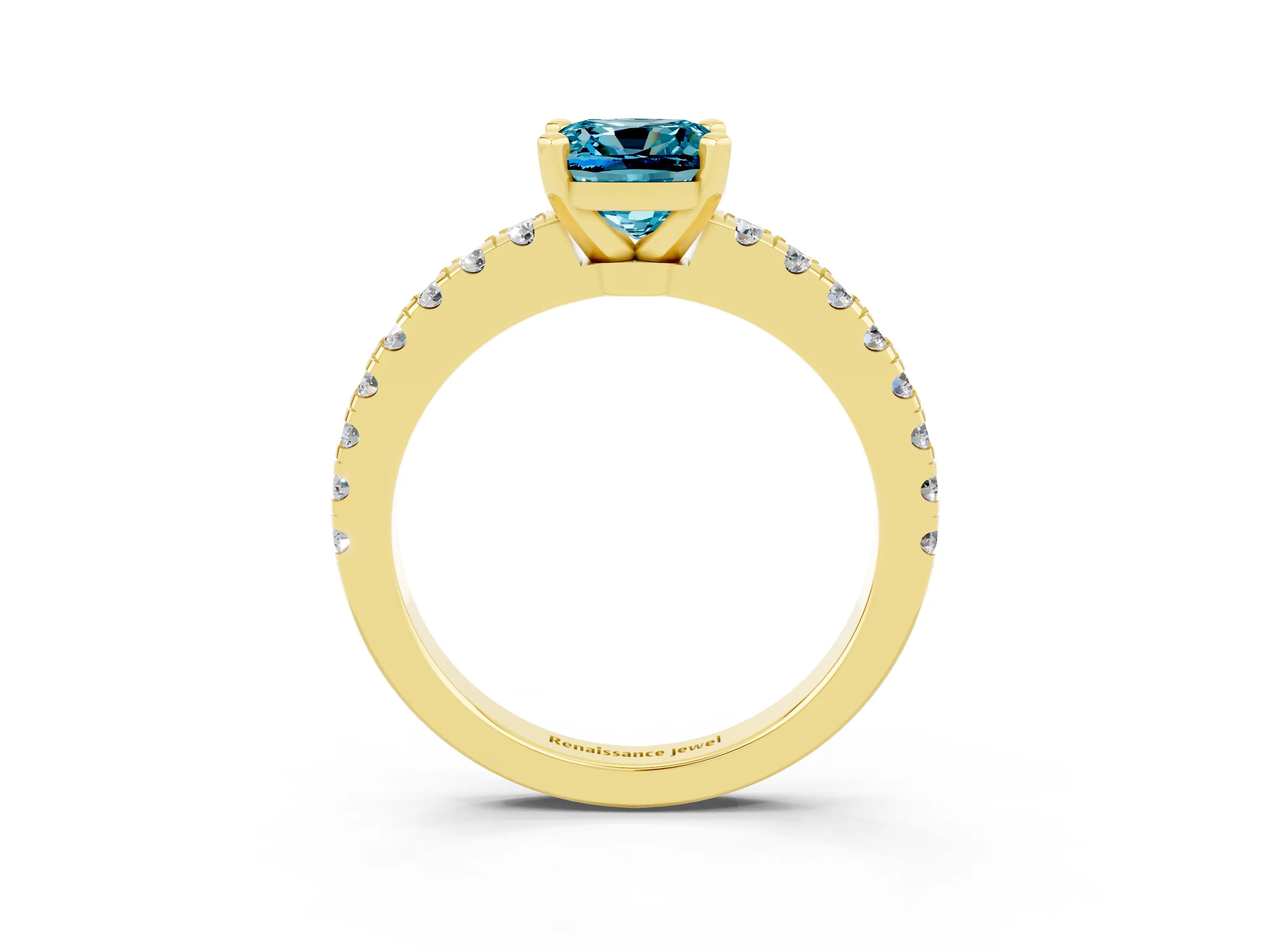 Yellow gold Cushion Cut Solitaire Diamond with Pavé Band and Four-Prong Setting_3