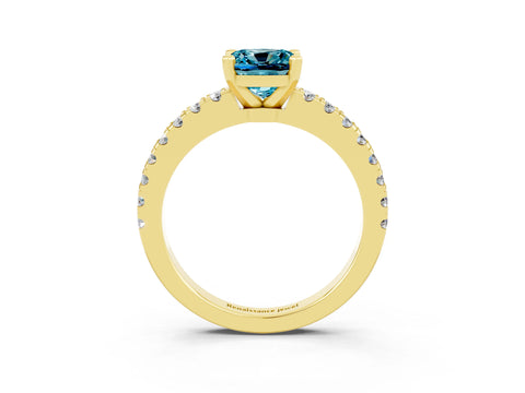 Yellow gold Cushion Cut Solitaire Diamond with Pavé Band and Four-Prong Setting_3